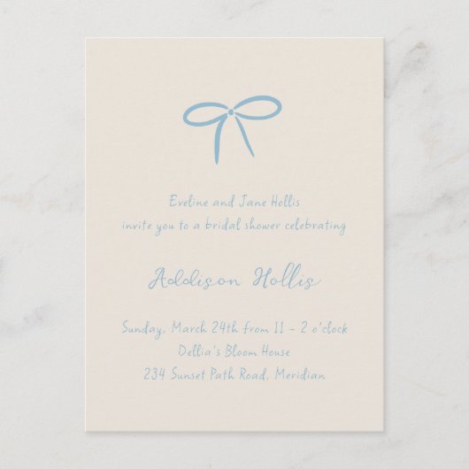 Cream Something Blue Bow Vrijgezellenfeest Briefkaart (Voorkant)