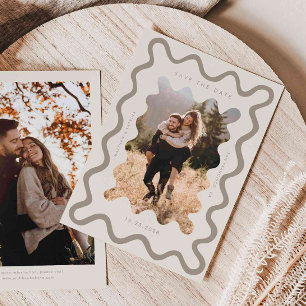 Cream Squiggly Wavy Lijst Wedding Save The Date