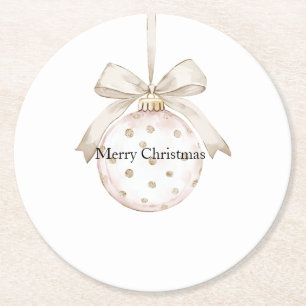 Cream Stippen Bow Ornament Christmas Ronde Kartonnen Onderzetter