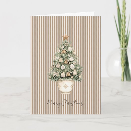 Cream Stripes Christmas Tree Star Ornaments Kaart (Voorkant)