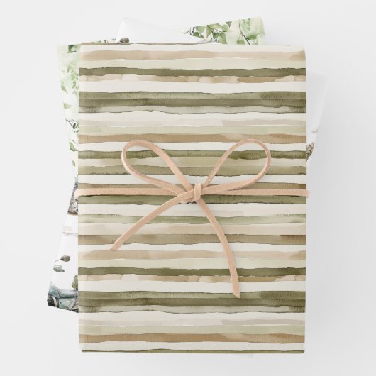 Cream Stripes Motorcycle Ivy Oerwoud Verjaardag Inpakpapier Vel (In situ)