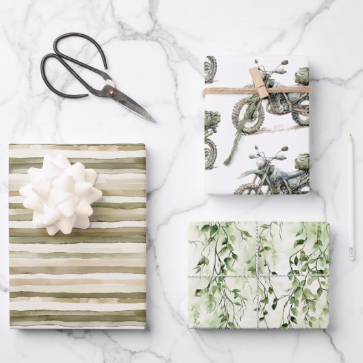 Cream Stripes Motorcycle Ivy Oerwoud Verjaardag Inpakpapier Vel (Voorkant)