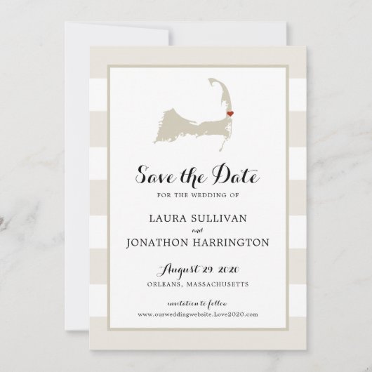 Cream Stripes Orleans Cape Cod Save the Date (Voorkant)