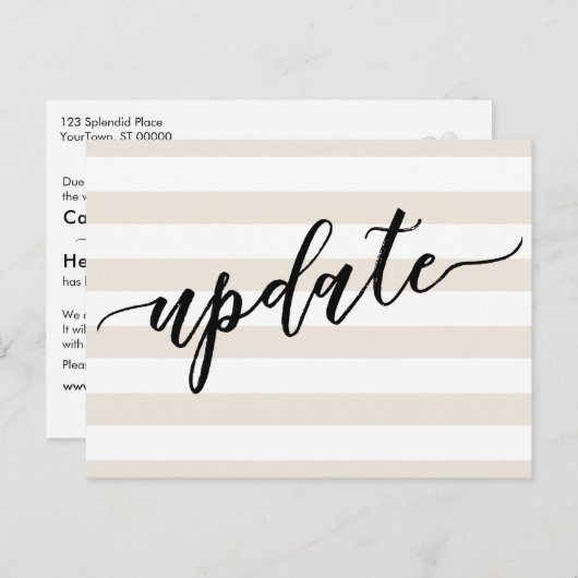 Cream Stripes uitgestelde bruiloft update kennisge Briefkaart (Voorkant / Achterkant)