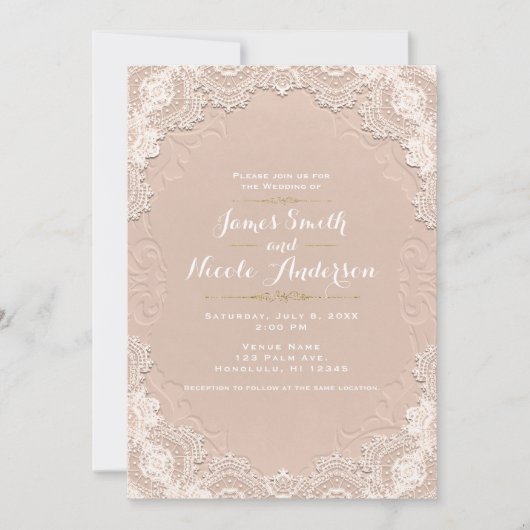 Cream Suede Leather  Lace Western Wedding Kaart (Voorkant)