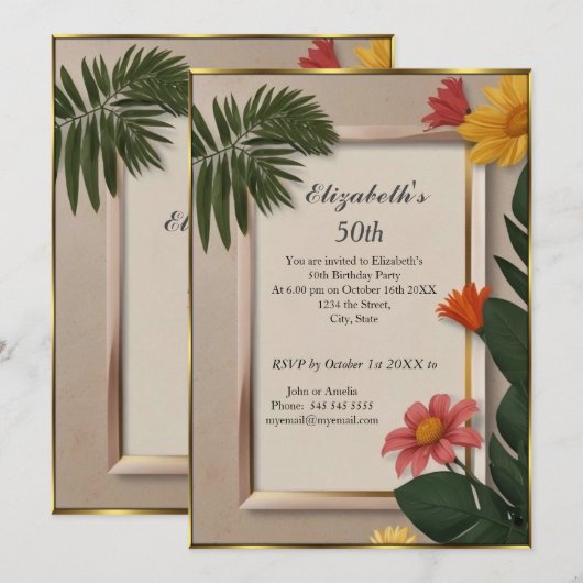 Cream Summertime 50ste Verjaardagsfeest Kaart (Voorkant / Achterkant)