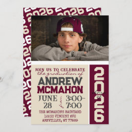 Cream Tan & Bourgondië Afstuderen Fotouitnodiging Kaart