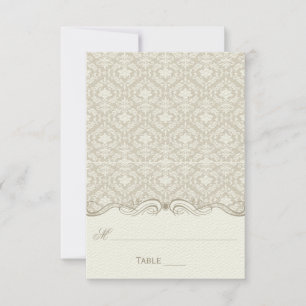 Cream Tan Ivory Damask Swirls Folded Place Cards Kaart