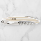 Cream Tan Stripe Vintage Tiny Initials Monogram Kurkentrekker (Voorkant)