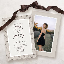Cream Taupe Coquette Bow Grad Party Kaart