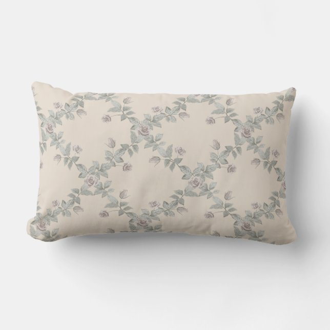 Cream Taupe Rose Sage Trellis Pattern Kussen (Voorkant)