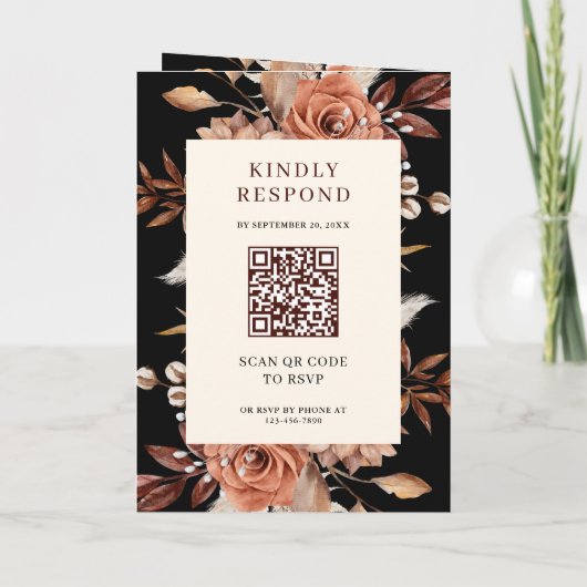 Cream Terracotta Floral QR Code Black Wedding (Achterkant)