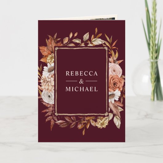 Cream Terracotta Floral QR Code Burgundy Wedding (Voorkant)