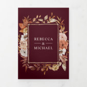 Cream Terracotta Floral QR Code Burgundy Wedding Drieluik Uitnodiging (Cover)