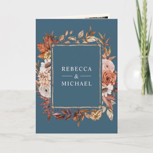 Cream Terracotta Floral QR Code Dusty Blue Wedding (Voorkant)