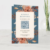 Cream Terracotta Floral QR Code Dusty Blue Wedding (Achterkant)