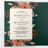 Cream Terracotta Floral QR Code Emerald Wedding Drieluik Uitnodiging (Binnenzijde eerst)