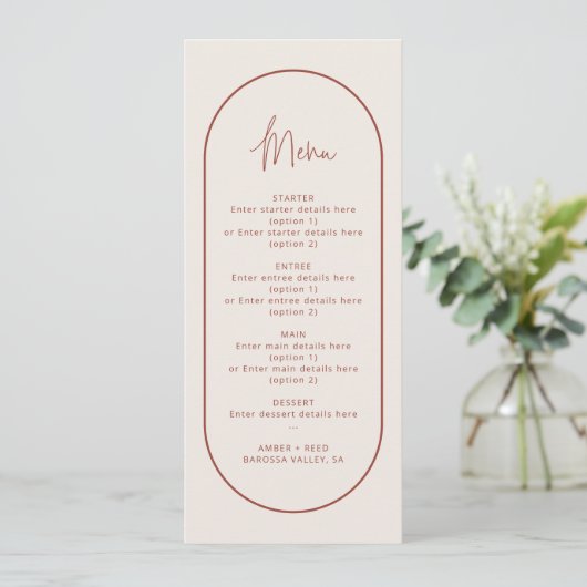 Cream Terracotta Geo Double Arch Wedding Menu Kaar Kaart (Staand voorkant)
