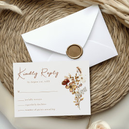 Cream & Terracotta Wildflower Boho Bruiloft RSVP Kaartje