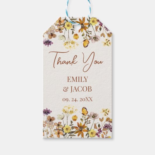 Cream & Terracotta Wildflower Boho Wedding Cadeaulabel (Voorkant)