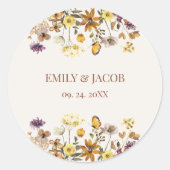 Cream & Terracotta Wildflower Boho Wedding Ronde Sticker (Voorkant)