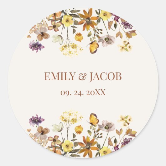 Cream & Terracotta Wildflower Boho Wedding Ronde Sticker (Voorkant)