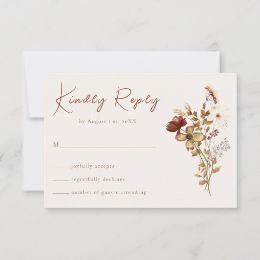 Cream & Terracotta Wildflower Boho Wedding RSVP (Voorkant)