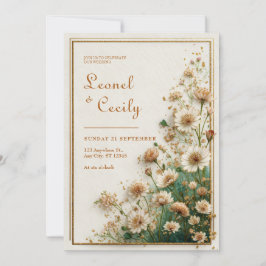 Cream Textured Gold Astrantia Wedding Kaart
