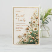Cream Textured Gold Astrantia Wedding Kaart (Staand voorkant)