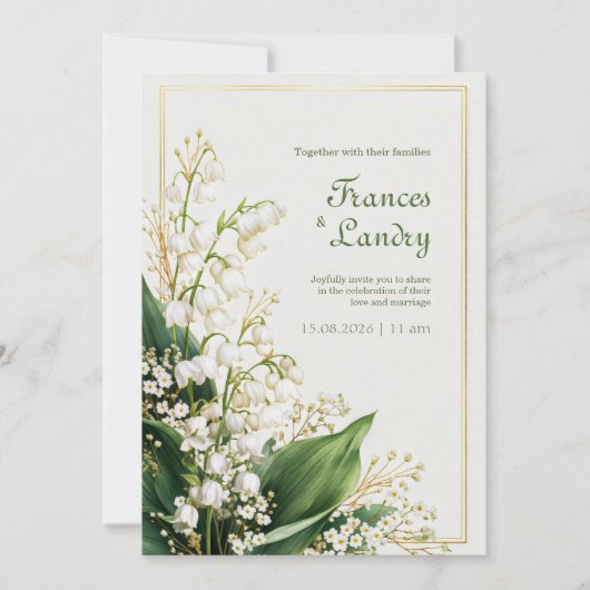 Cream Textured Lily Valley Gold Frame Wedding Kaart (Voorkant)