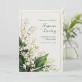 Cream Textured Lily Valley Gold Frame Wedding Kaart (Staand voorkant)