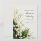 Cream Textured Lily Valley Gold Frame Wedding Kaart (Voorkant / Achterkant)