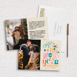 Cream Trendy Font Mix Nieuwjaar Fotokaart Feestdagenkaart