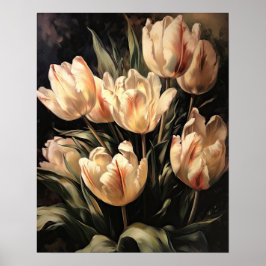 Cream Tulip Flowers Art Print Poster