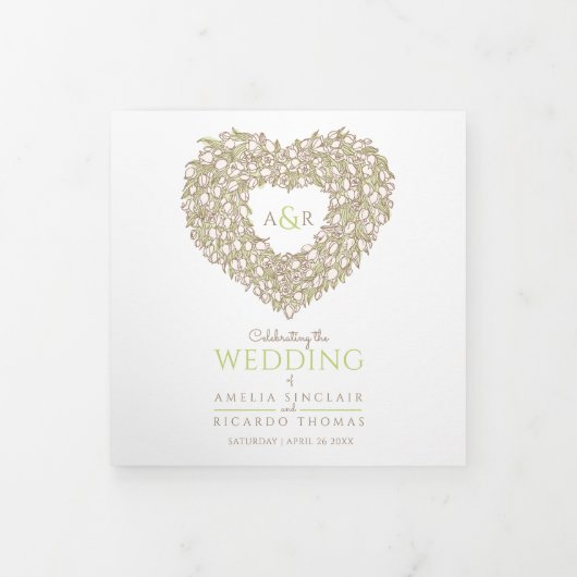 Cream tulips hartverhaal toewijding bruiloft drieluik programma (Cover)