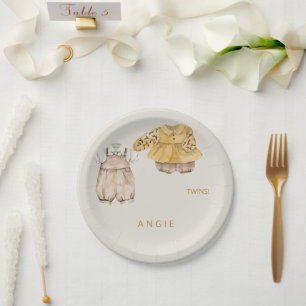 Cream Twins Boho Baby shower Papieren Bordje