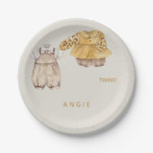 Cream Twins Boho Baby shower Papieren Bordje (Voorkant)