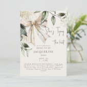 Cream Tying The Knot Bow Wedding Shower Kaart (Staand voorkant)