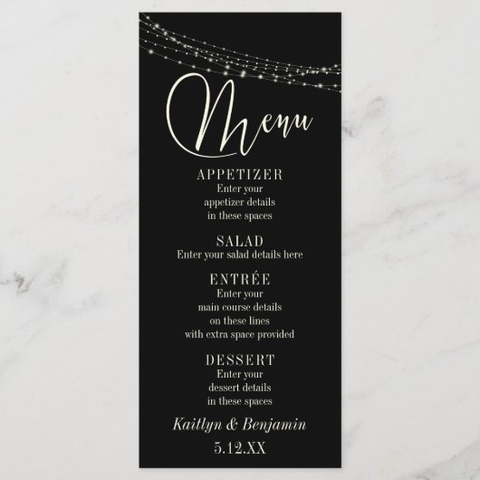 Cream Typografie 32, Zwarte Licht Strings Menu 2 (Voorkant)