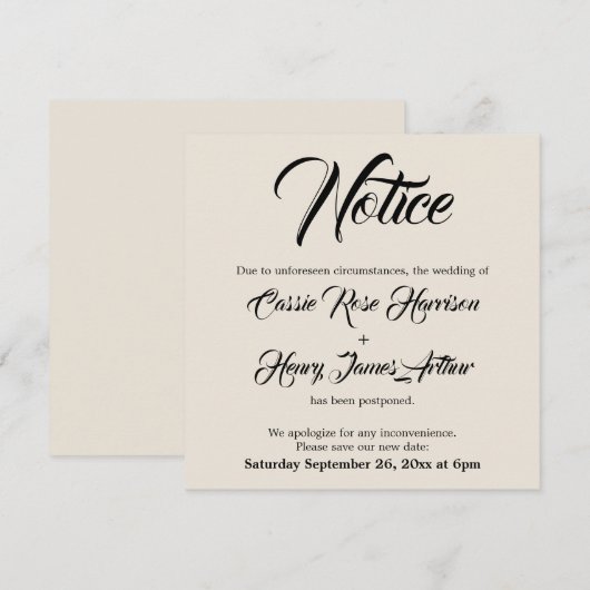 Cream uitgesteld huwelijksaankondiging kaart (Voorkant / Achterkant)