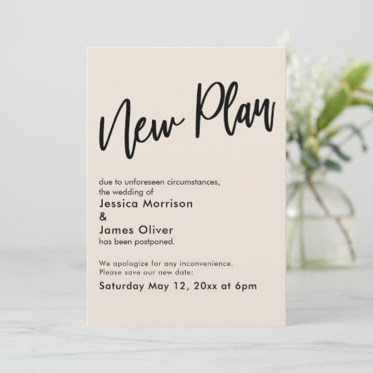 Cream uitgestelde bruiloft nieuwe plan update Kaar Kaart (Staand voorkant)