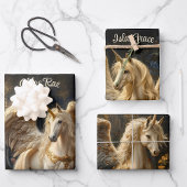  Cream Unicorn Pegasus Floral Fantasy Inpakpapier Vel