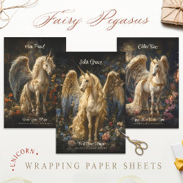 Cream Unicorn Pegasus Floral Fantasy Inpakpapier Vel