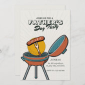 Cream  Vaderdag Grill Party Invitation Kaart (Voorkant / Achterkant)