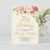 Cream Verjaardag 70e Verjaardag Uitnodiging (Staand voorkant)