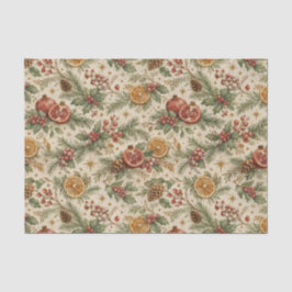 Cream Vintage Botanical Christmas Citrus Pattern Tissuepapier