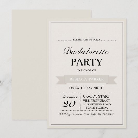 Cream Vintage Poster Bachelorette uitnodiging (Voorkant / Achterkant)