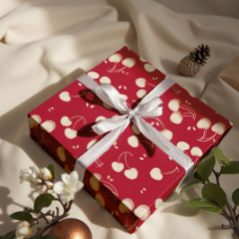 Cream Watercolor Cherries on Red – Valentine  Cadeaupapier