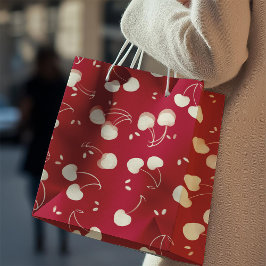 Cream Watercolor Cherries on Red – Valentine  Medium Cadeauzakje