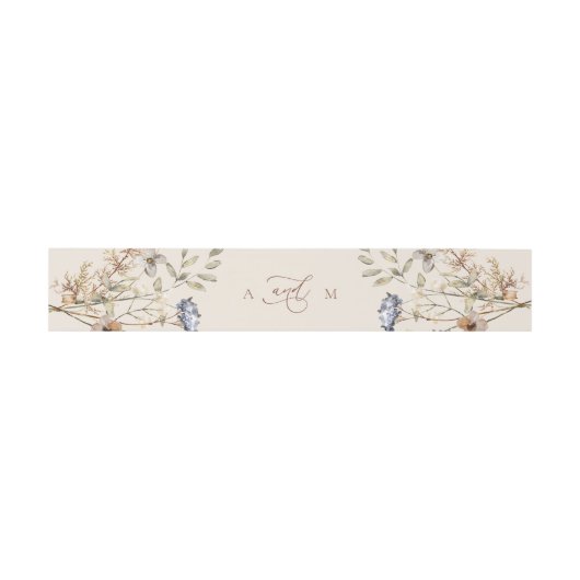Cream Waterverf Floral Monogram Bruiloft Uitnodigingen Wikkel (Vlak)